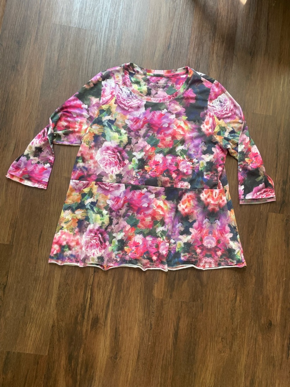 Soft Surroundings 2X Tunic Top Elysian Garden Floral Pullover 3/4 Sleeve